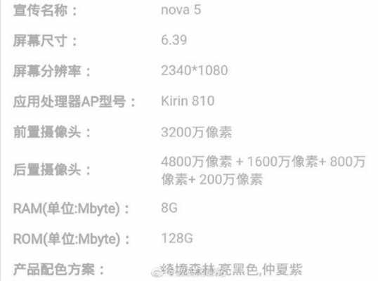 华为nova5全部参数（华为nova5系列参数）